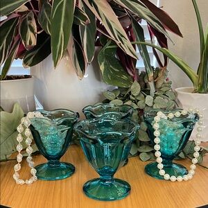 Anchor Hocking Vintage Aqua Glass Dessert Cups Circa 1970’s